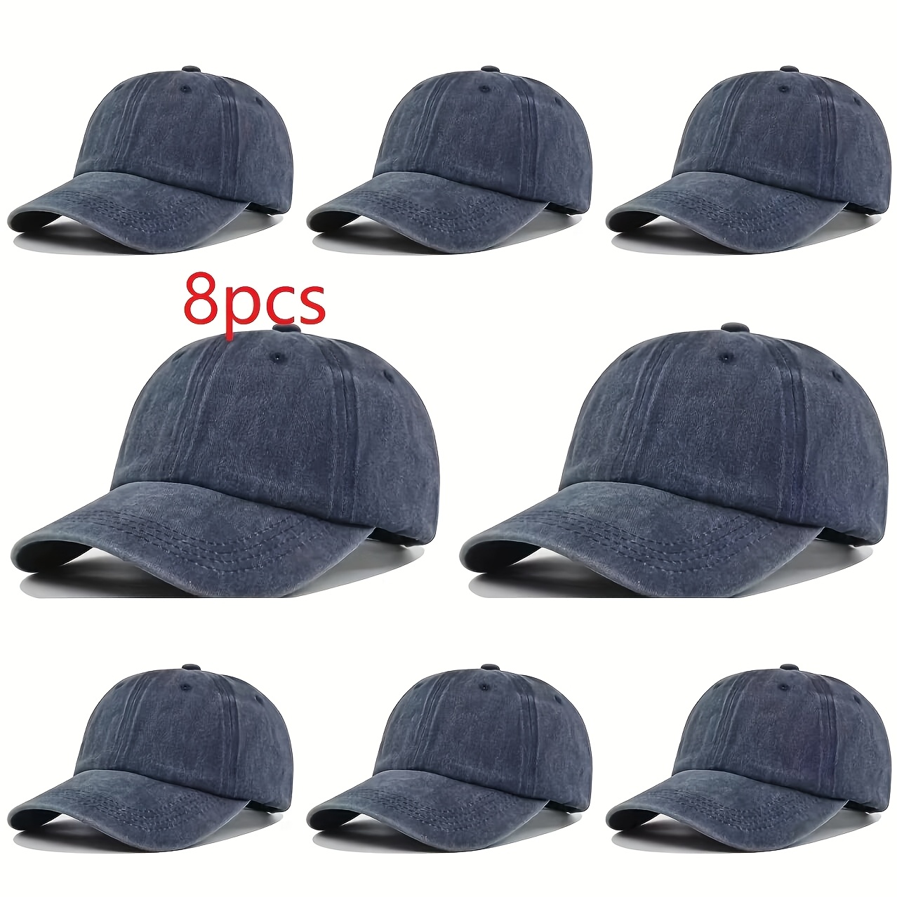 8pcs Retro Washed Baseball Cap Set, Adjustable Sun Hats