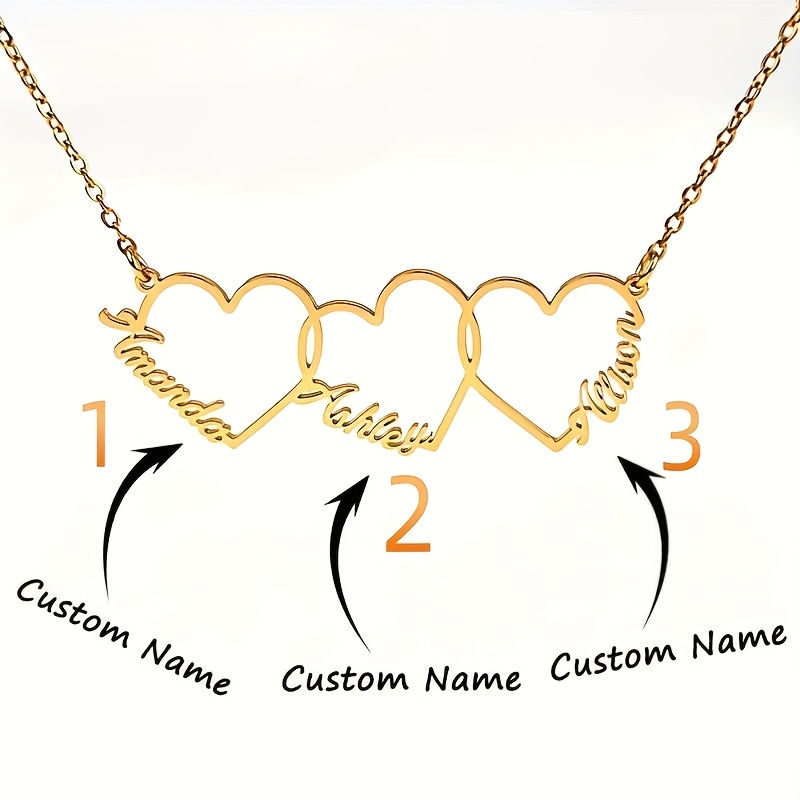 TEMU 1 Personalized Heart Custom Necklace, Love Heart Name Family Necklace, 1-3 Names Love Heart Jewelry, Golden Silvery Stainless Steel Custom