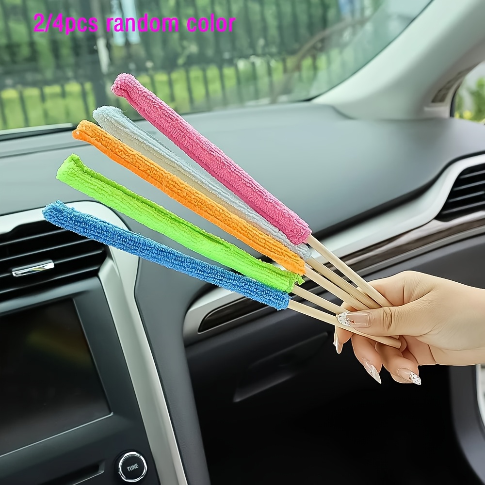 2 4pcs microfiber auto detail brush with long handle great for vents blinds and   reach spaces soft washable bristles for effective cleaning of vehicles and homes car cleaning additions colors    
