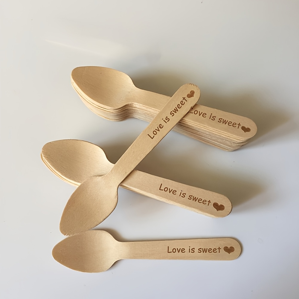 TEMU 150 Personalized Mini Wooden Dessert Spoons, Ice Cream Scoops With Name Engraving And 11cm Stir Sticks, Wooden Party Set For Wedding Receptions,