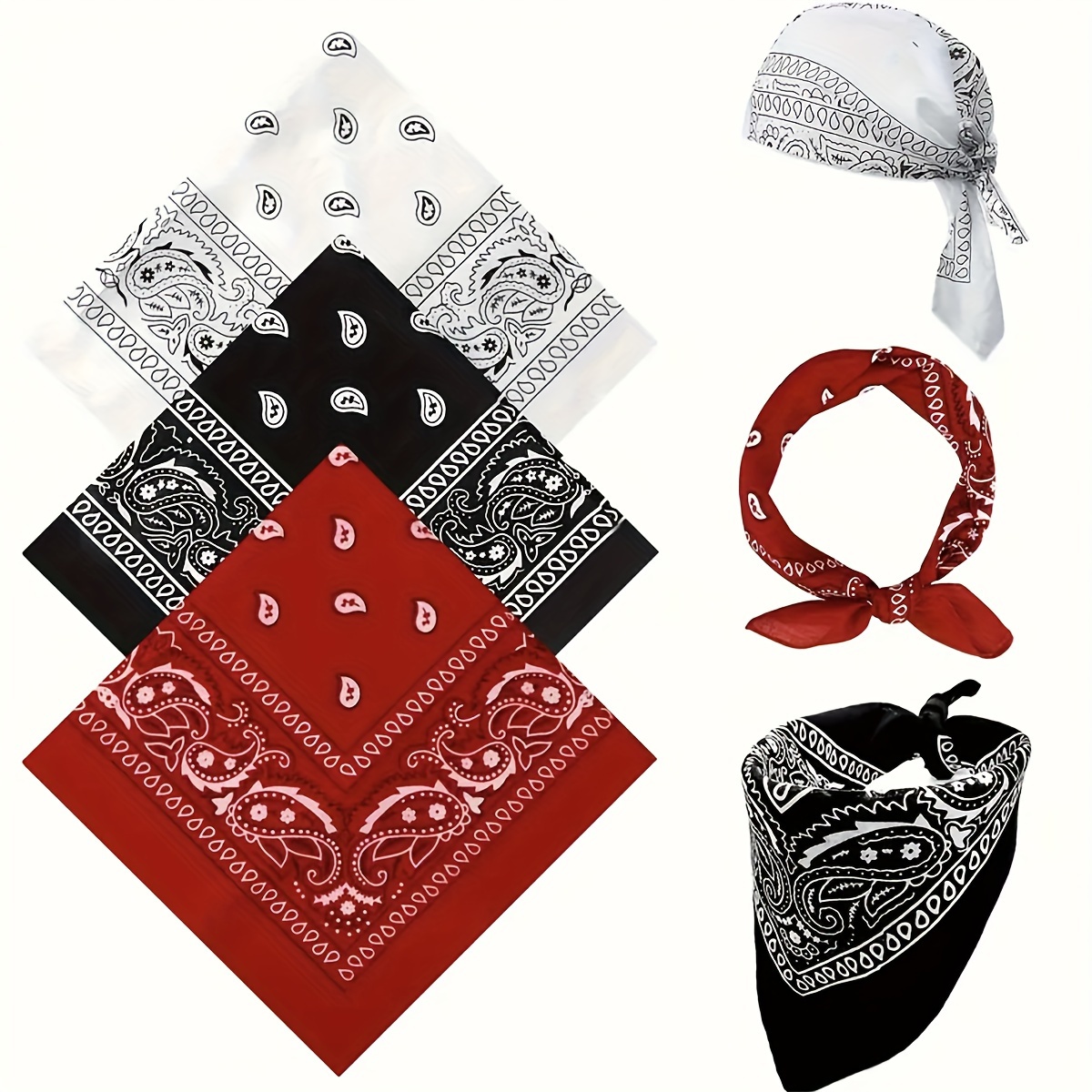 

3pcs Vintage Paisley Cowboy Bandanas - Soft, Absorbent & For | Ideal For Hair, Neck, Wrist Accessories &