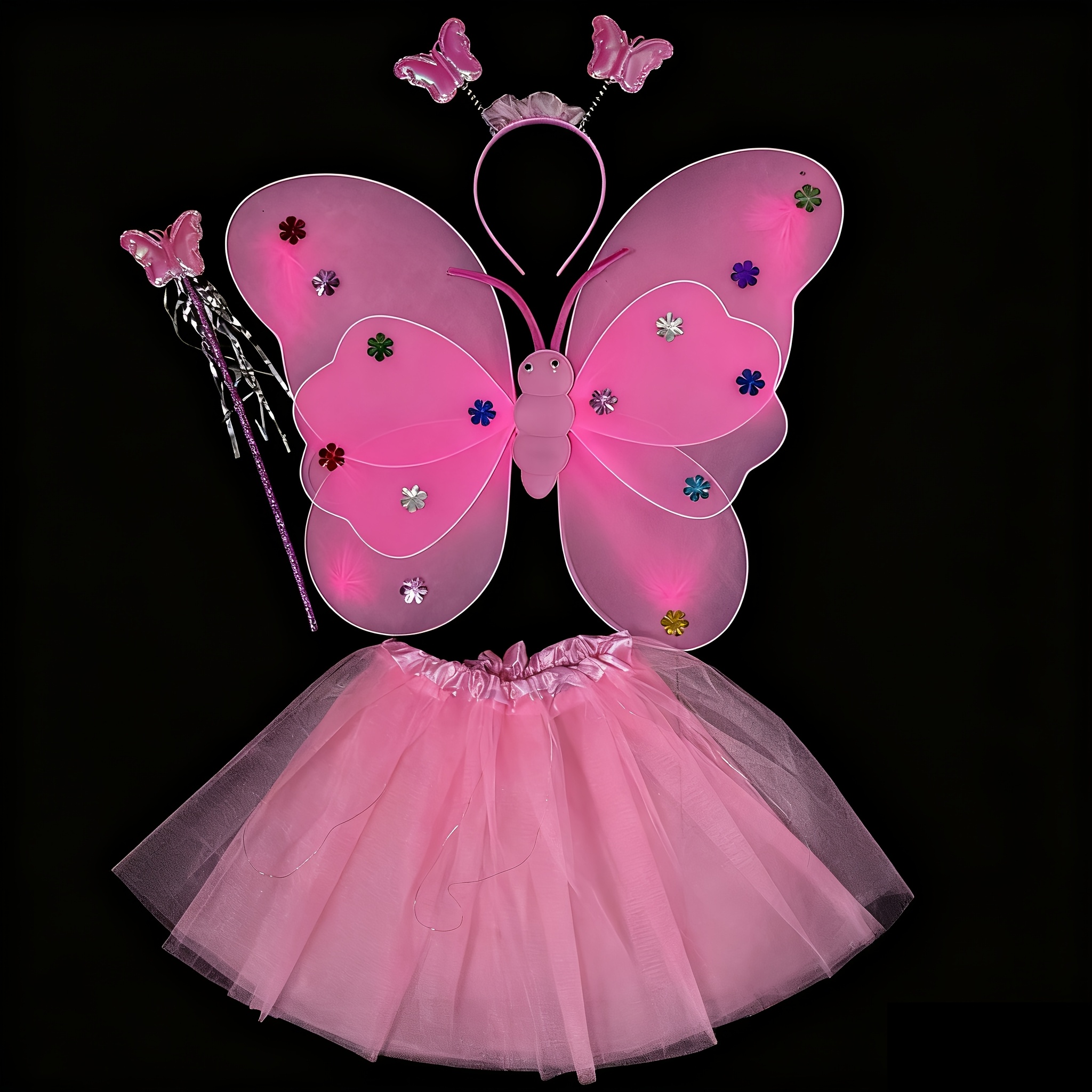 Fairy Set: Fairy Wings, Fairy Headband, Wand, Large Tulle Skirt, Role-play Performance Costume