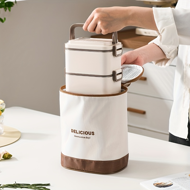 1pc Stainless Steel Square Compartmented Multi-Layer Lunch Box - Large Capacity Lunch Box with Cutlery, 1/2/3 Layers, Suitable for Adults, Office Workers in School, Canteen, School Dormitory, for Camping Picnic And Beach, Home Kitchen Supplies