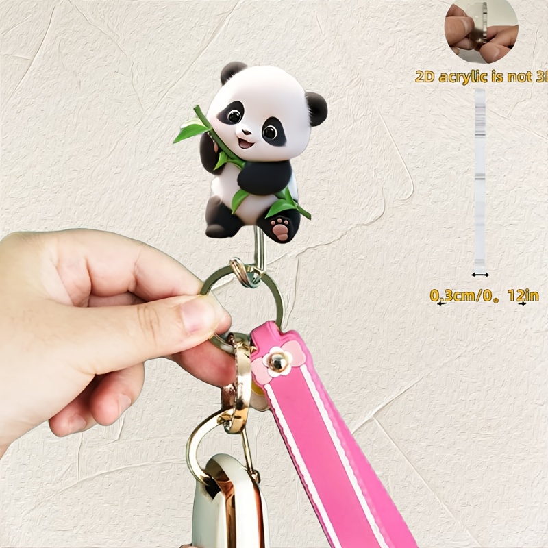 TEMU 2Dflat - 1 gancio accessorio con motivo cartone animato di panda che un bastoncino di bamb羅 - Stile americano facile - Nessun foro, nessun ,