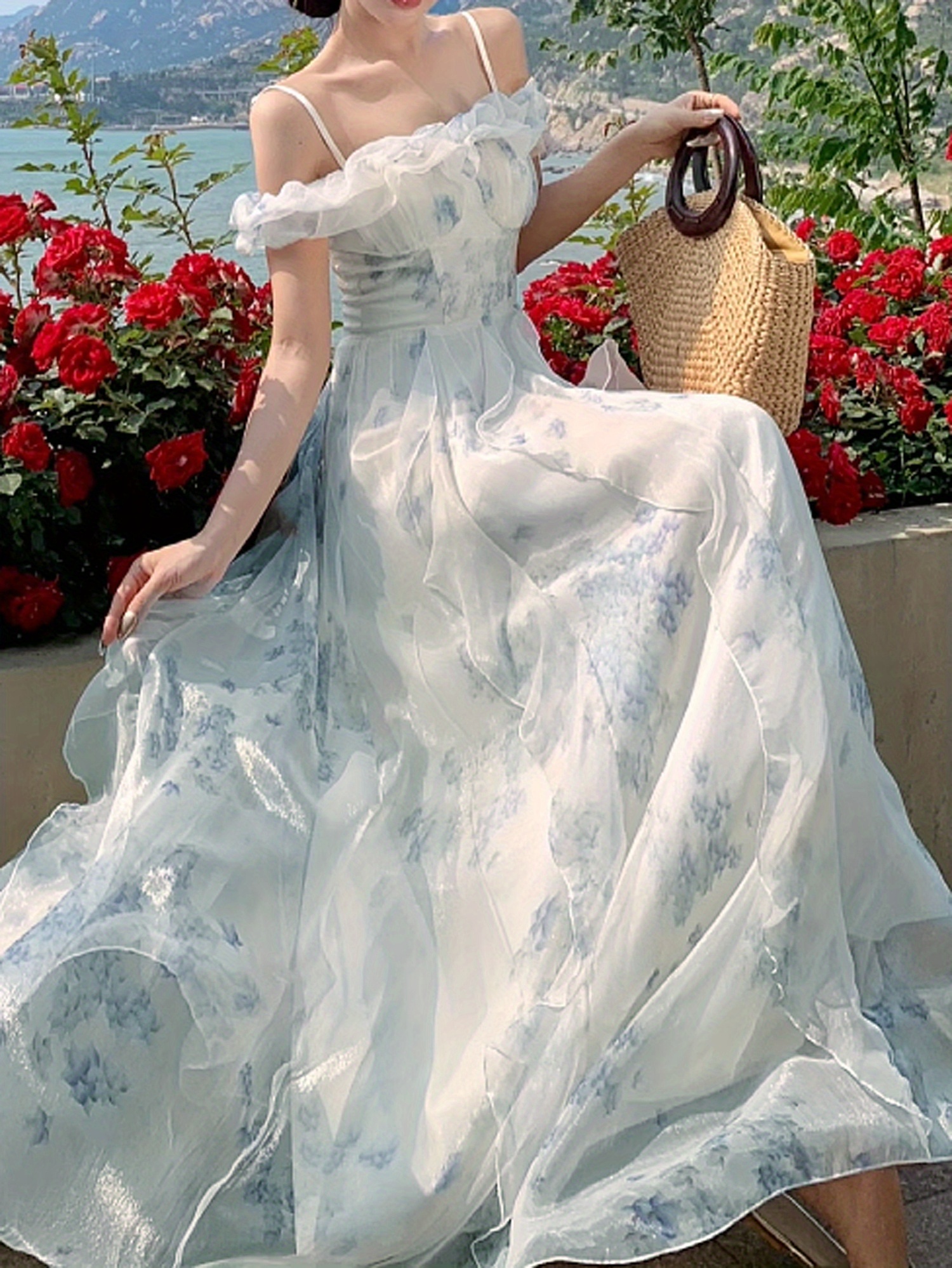 Maxi Dress Floral Beach Wedding Dresses Elegant Shoulder Floral