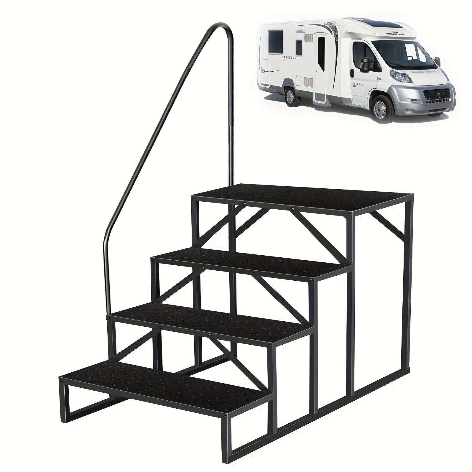 

Rv Steps With Handrail, 4 Step Rv Stairs With Handrail, Update 3.0 Outdoor Rv Ladders With Anti-slip Pedals, Mobile Home Stairs For Travel Trailers, Heavy Duty Camper Steps For Camper, Porch, Spa