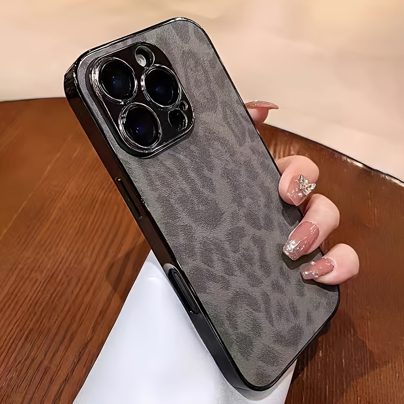 Pokrita vseobsegajoča leopardja tiskana leča, primerna za iPhone 17, 17 Pro, 17 Pro Max, 16, 16 Pro, proti zdrsu, 15, 14, 13, 12, 11, z vgrajen