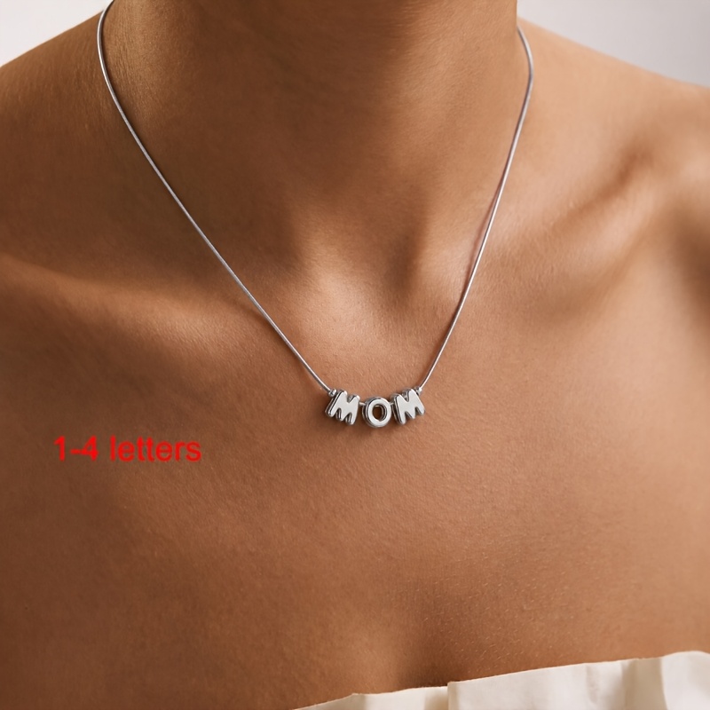 TEMU Custom 3d Through-hole Bubble Letter Name Necklace, Women's Personalized Stainless Steel , Exquisite Round Snake Chain Daily Necklace, Christmas