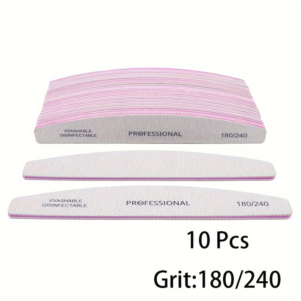 5/10pcs/lot Washable Double-sided Grey Sandpaper Nail File Block Grit 180/240 Acrylic Half Nails For Professional/personal/