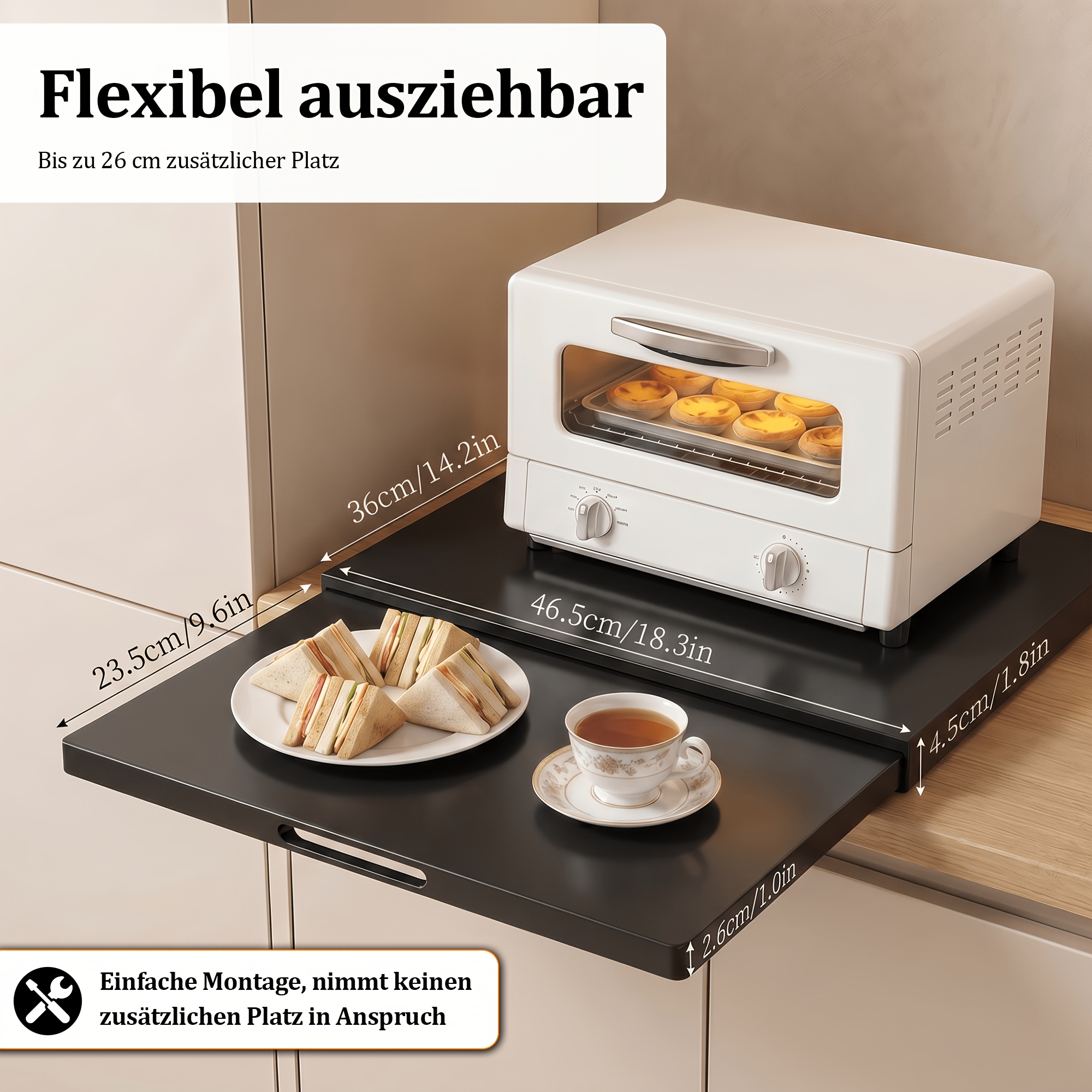 Expandable Kitchen Countertop Storage Rack With Drawers, Multi-functional Microwave & Coffee Machine Organizer, Countertop Space, Ideal For Kitchens And Cafes.
