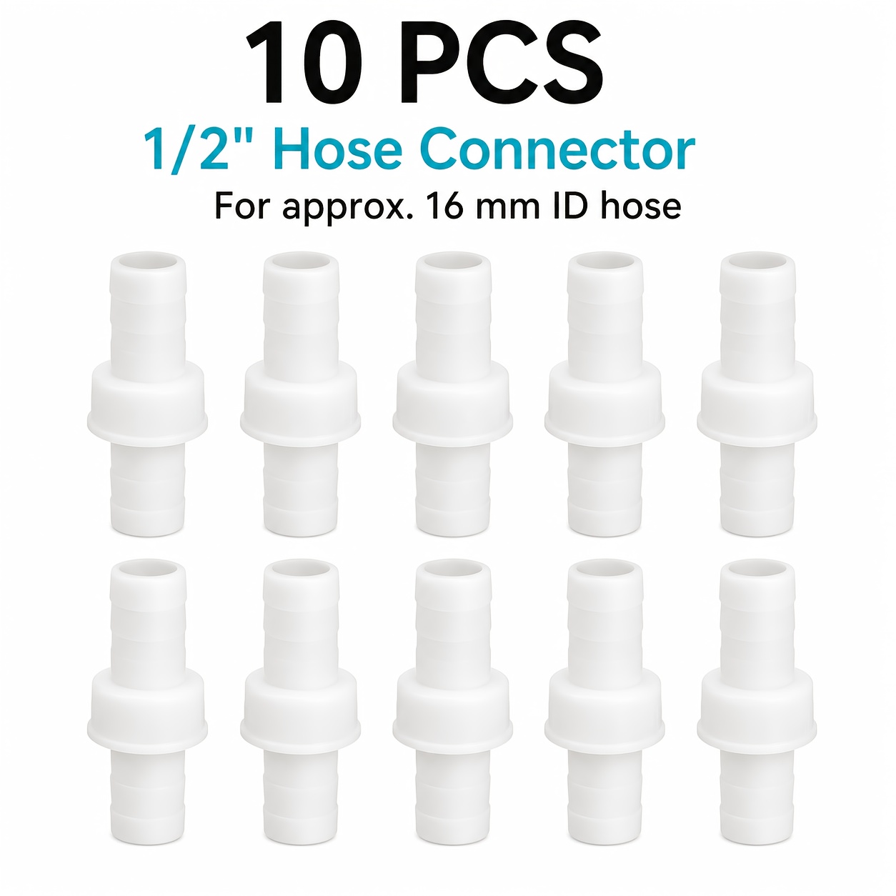 TEMU 10-pack 1/2 Inch Hose Coupling Fittings, Hdpe Plastic Straight Hose Connectors, Suitable For Approximately 16mm Inner Diameter Flexible Water