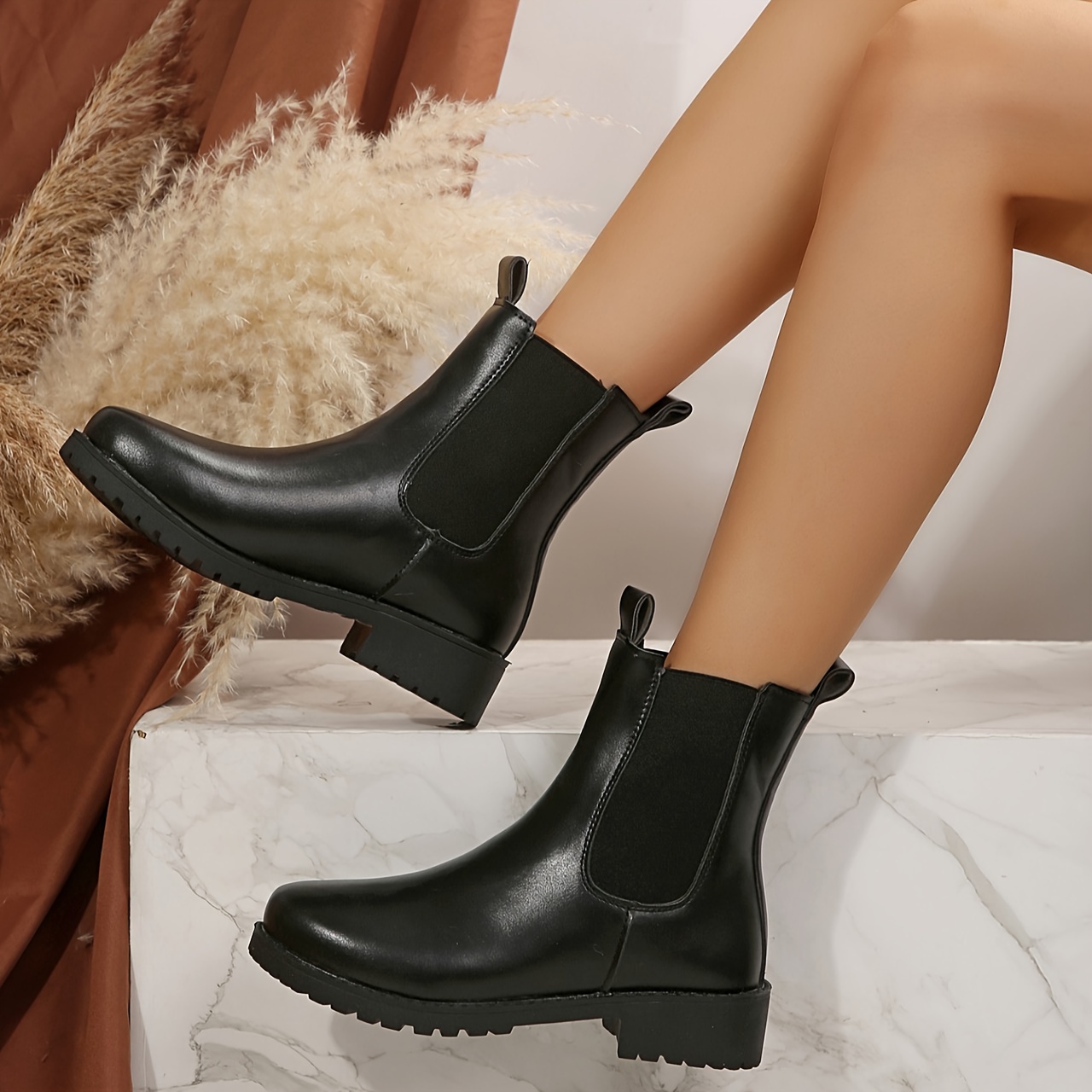 womens fashion chelsea boots slip round toe chunky heel Temu