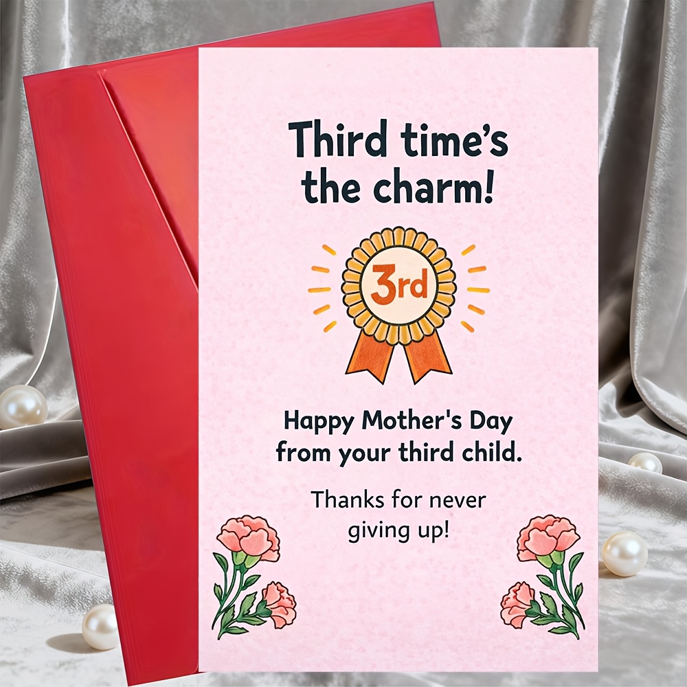 TEMU 1 Greeting Card + 1 Envelopefunny Mothers Day Card From Third Time Is Award Ribbon Humor For Mom Perfect For Wife Sister Gift Blank