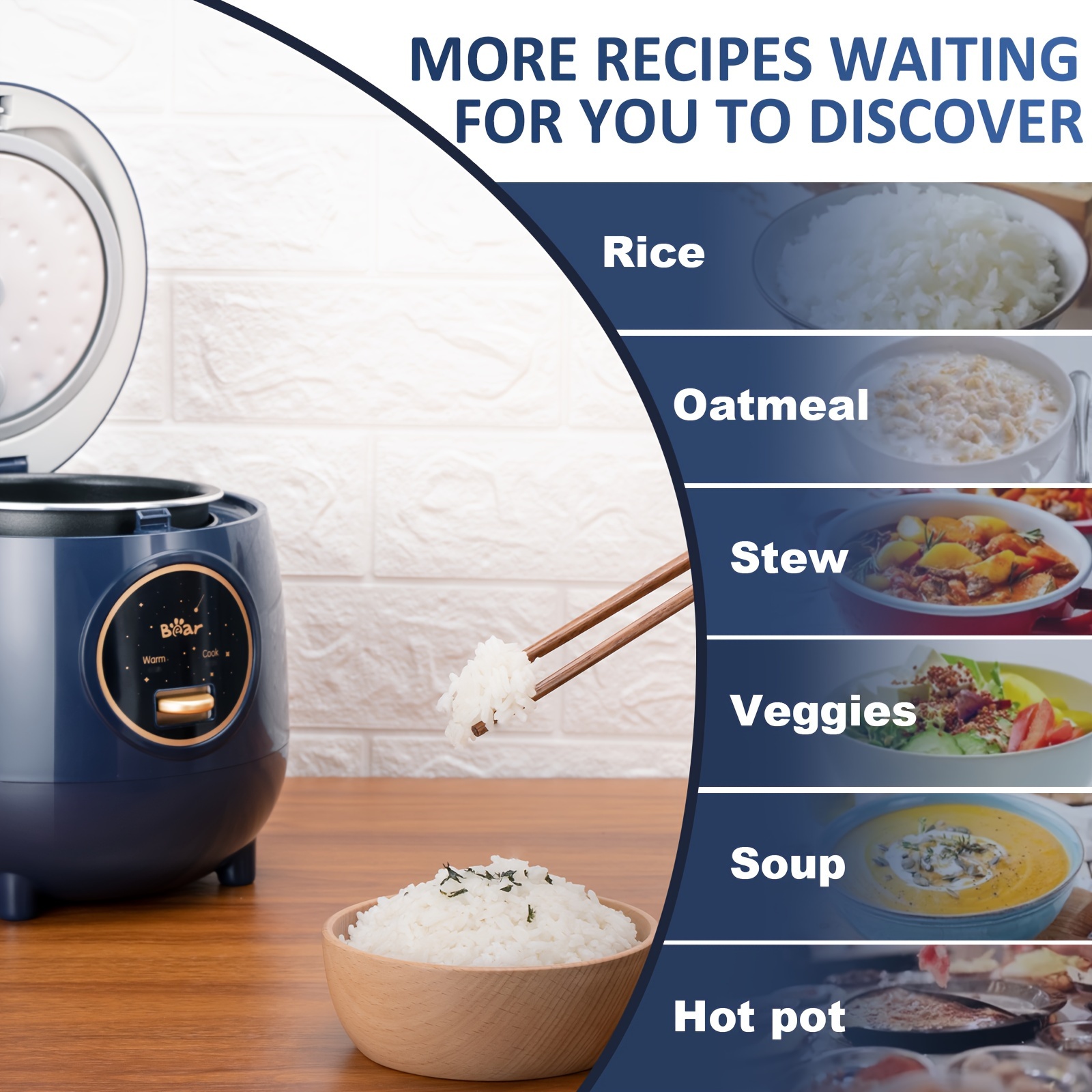 

Bear 2 Cups Mini Rice Cooker For White/brown Rice Oatmeal Soup, 1.2l Portable Non-stick Small Travel Rice Cooker, Bpa Free, 1 Button To Cook And Keep Warm Function (navy Blue)