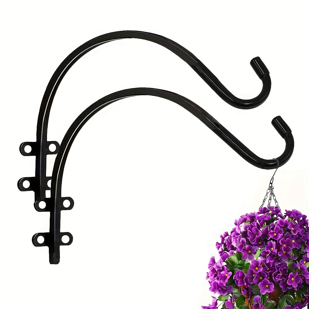 2pcs Heavy Duty Black Iron Plant Hangers - 13" Outdoor Hooks For Flowers, Baskets, Planters, Lanterns & Bird Feeders - Wall Mount Brackets
