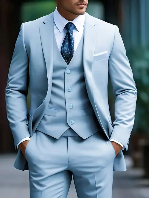 Completo Uomo 3 Pezzi Slim Fit - Abito Da Sposa O Cerimonia Con Giacca, Gilet E Pantaloni - Foto 3