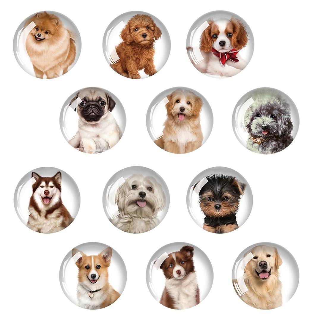 TEMU blanc magnétique en verre Jweijiao avec aimants sur le thème des chiens - Base magnétique ronde adaptée de réfrigérateur, autocollants de corgi