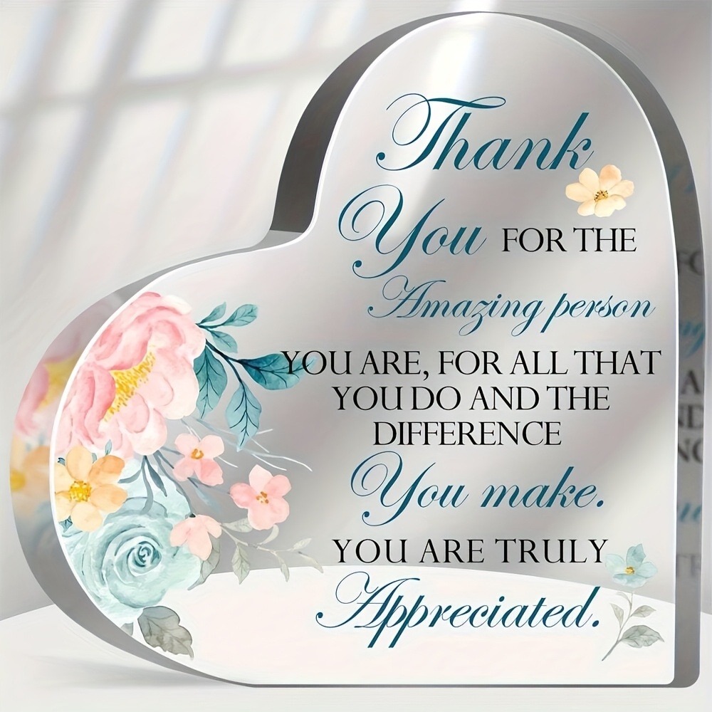 TEMU 2d Flat, 1pc Heart-shaped Acrylic Decorative Plaque With Inspirational Quote & - Elegant Script Font, Sleek 2d Flat Desk Decor For Office, Home,