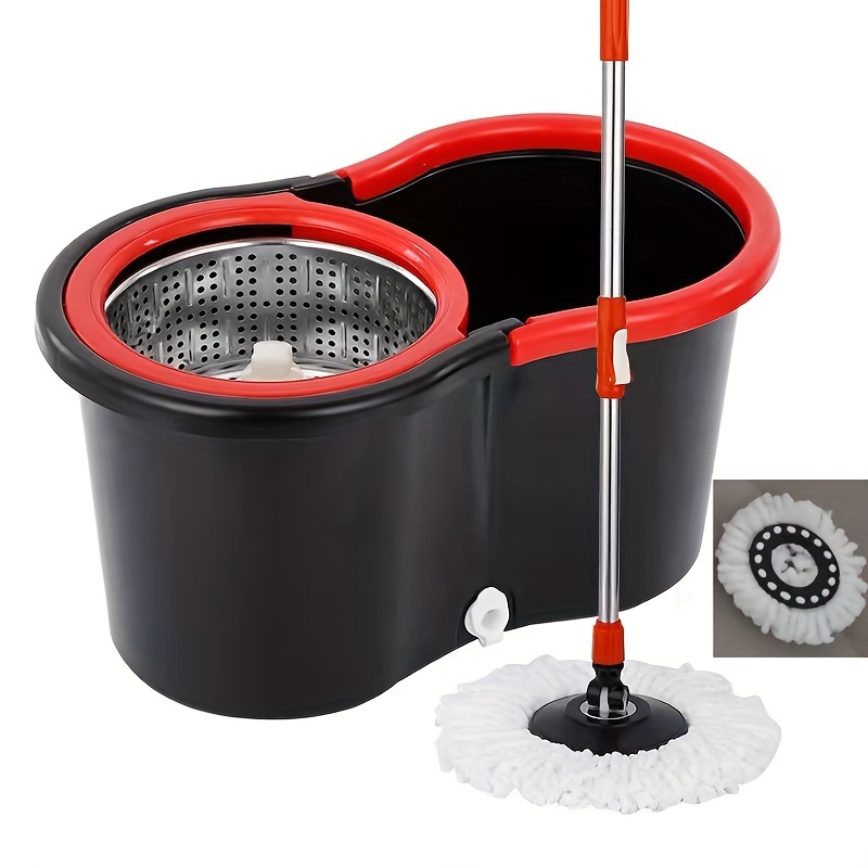 rotating mop and bucket set bathroom mop bucket   bathroom 360 rotating mop   with 2 microfiber mop replacement heads and stainless steel adjustable handle for floor cleaning bucket floor cleaning system details 2