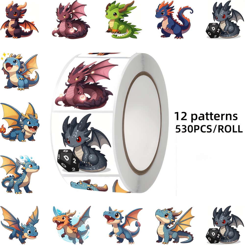 TEMU 530pcs Dragon-themed Stickers, 12 Pattern Designs, Suitable For Decorating Laptops, Tablets, Notebooks, Envelopes, Gift Boxes, Luggage, Etc.,