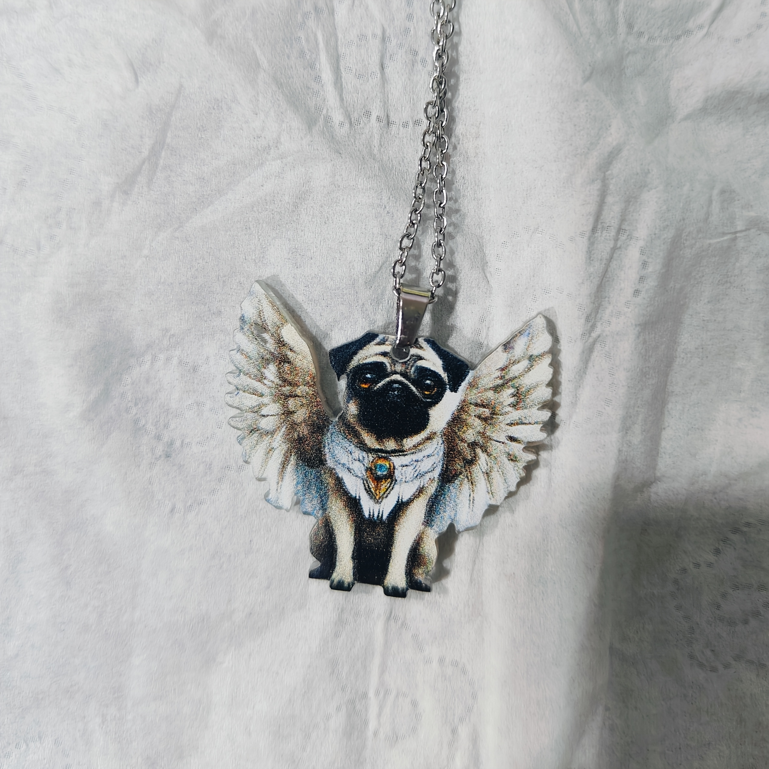A Stylish And Cool Wings Dog Cartoon Pendant Made Of Acrylic, Perfect For Halloween And Christmas, Ideal For Trendy Young Male Pet Lovers, - Jewelry Necklace