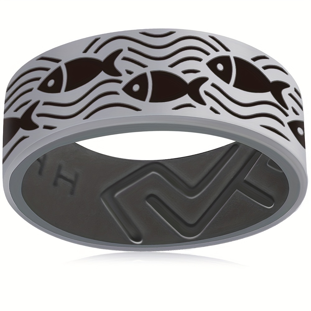 Fish and Sea Wave 8mm Silicone Ring