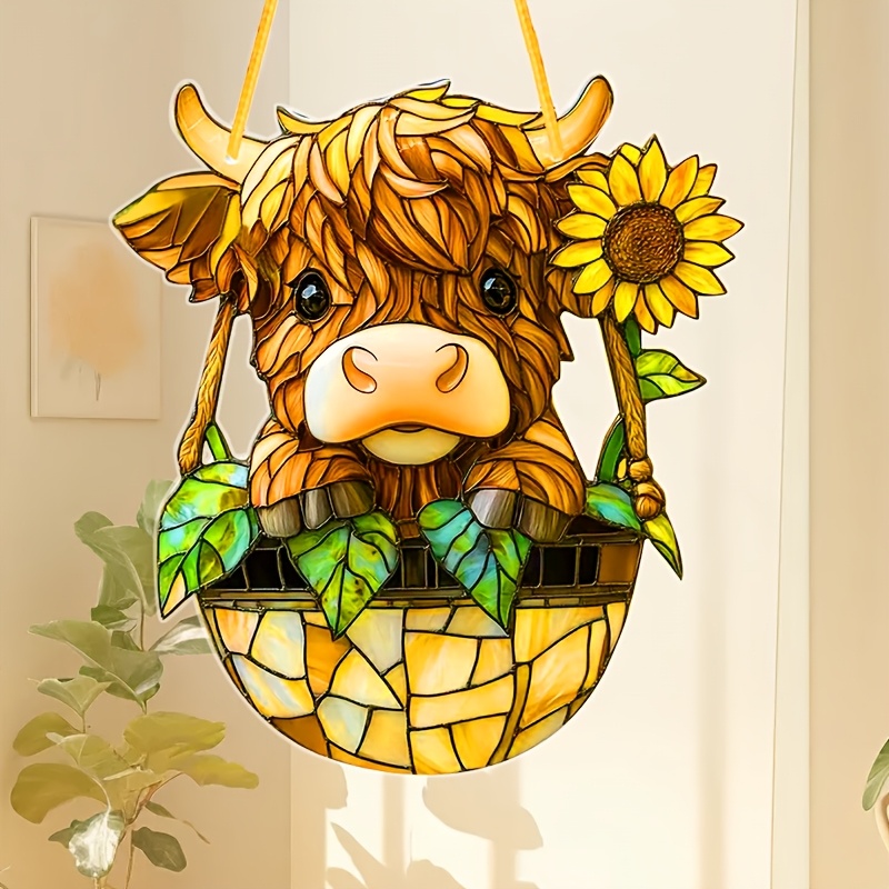 

1pc Classic Acrylic Highland Cow Wall Hanging - 2d Animal Themed Decor, Ideal For Home, Office & Outdoor, Multipurpose Tabletop Ornament, Perfect Christmas Gift Without Electricity