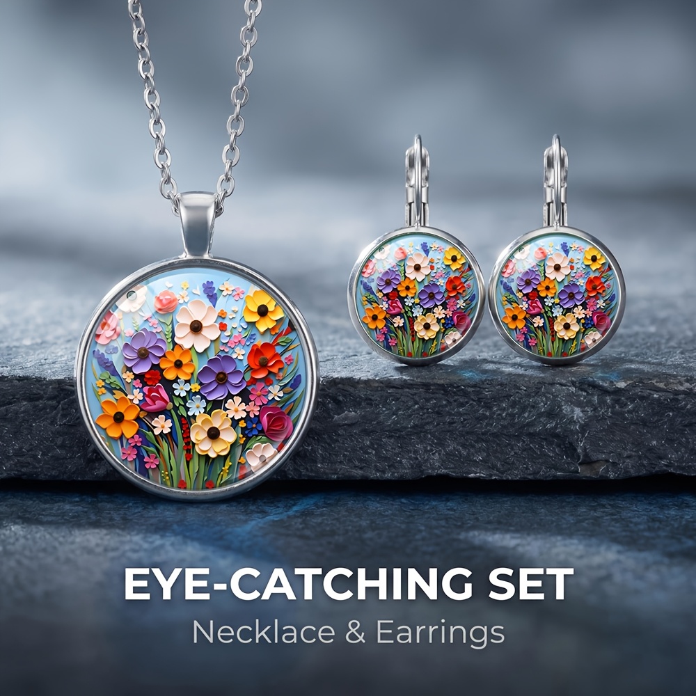 TEMU Ensemble collier et boucles d'oreilles 3 pièces de fleurs colorées, idéal pour un usage
