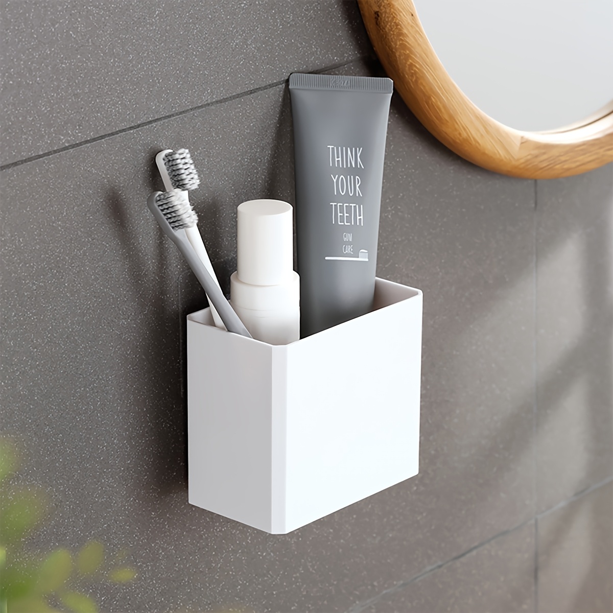 TEMU 1pc Modern Minimalist Bathroom Storage Box With Drainage Function, Comb, Toothpaste, Toothbrush Holder, No-drill Small Storage Box, , No Tools