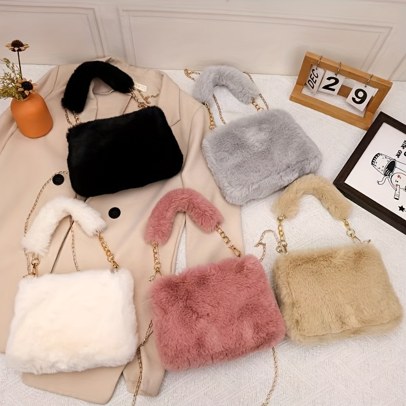 

Fur Bag For - Shoulder , Fashionable , Zip , Lined, Washable - /red/
