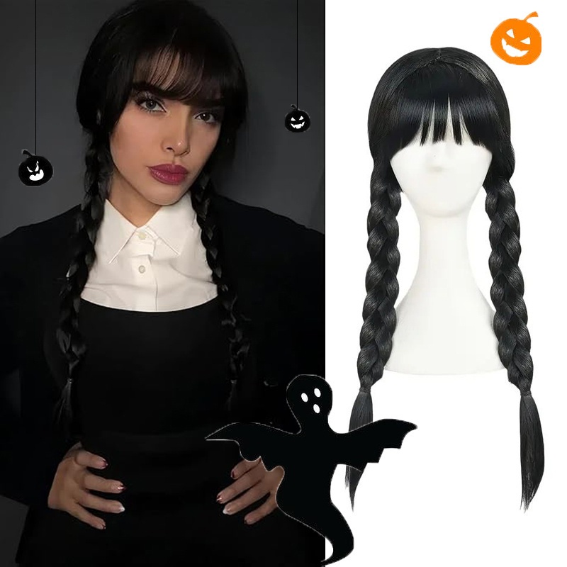 E-shop 24-Zoll Damen-Kostümperücke für Halloween, Weihnachten, Karneval, Feiertage, , geeignet für alle Ethnien, Cosplay-Perücke, Doppelpony mit Pony