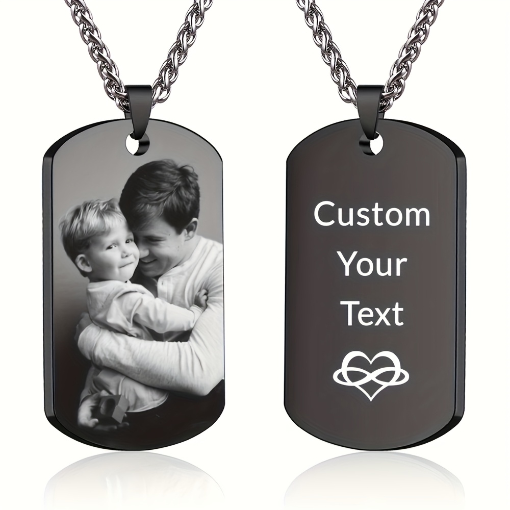 Image of Personalized Customized Necklace Pendant, Carved And Printed Stainless Tag Necklace, Men's Military Badge - Fashionable Black, Perfect Gift