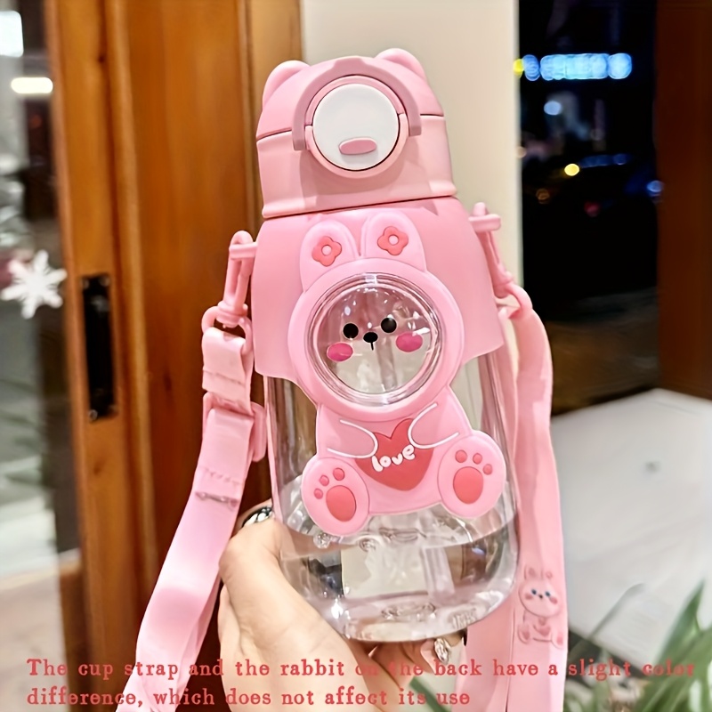 Image of 1pc Cute Circular Cartoon Leak Proof Water Bottle With A Rope, Perfect For Outdoor Activities, Travel, And Fitness