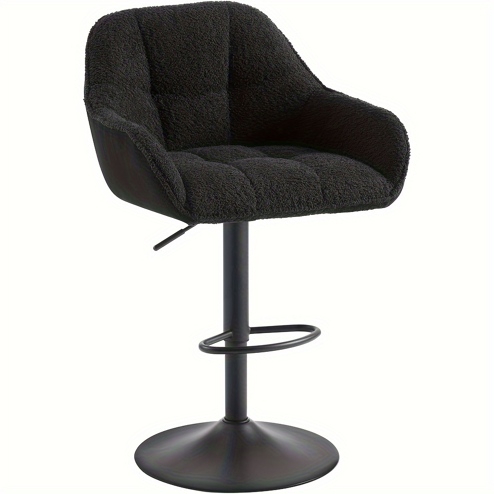 1pc Bar Stool Height-adjustable Kitchen Stool Bistro Stool Counter Stool With Backrest Footrest Rotatable Padded Chenille Cord Metal
