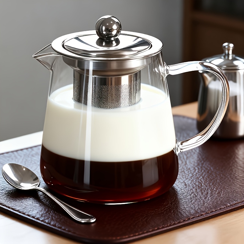 1 tetera de vidrio para bubble tea, separador de té y agua, taza de té resistente a altas temperaturas, juego de té engrosado, uso doméstico, hervidor de agua, tetera individual para preparar té, capacidad seleccionable