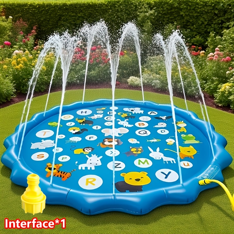 Image of Extra Large Inflatable Sprinkler Pad For Kids, Smart Scientist 26 Alphabets And Animal Patterns, Durable Outdoor Yard Lawn Water Toy Pad For Lawn, Beach, Garden, Summer Park, Alphabet Learning Toys