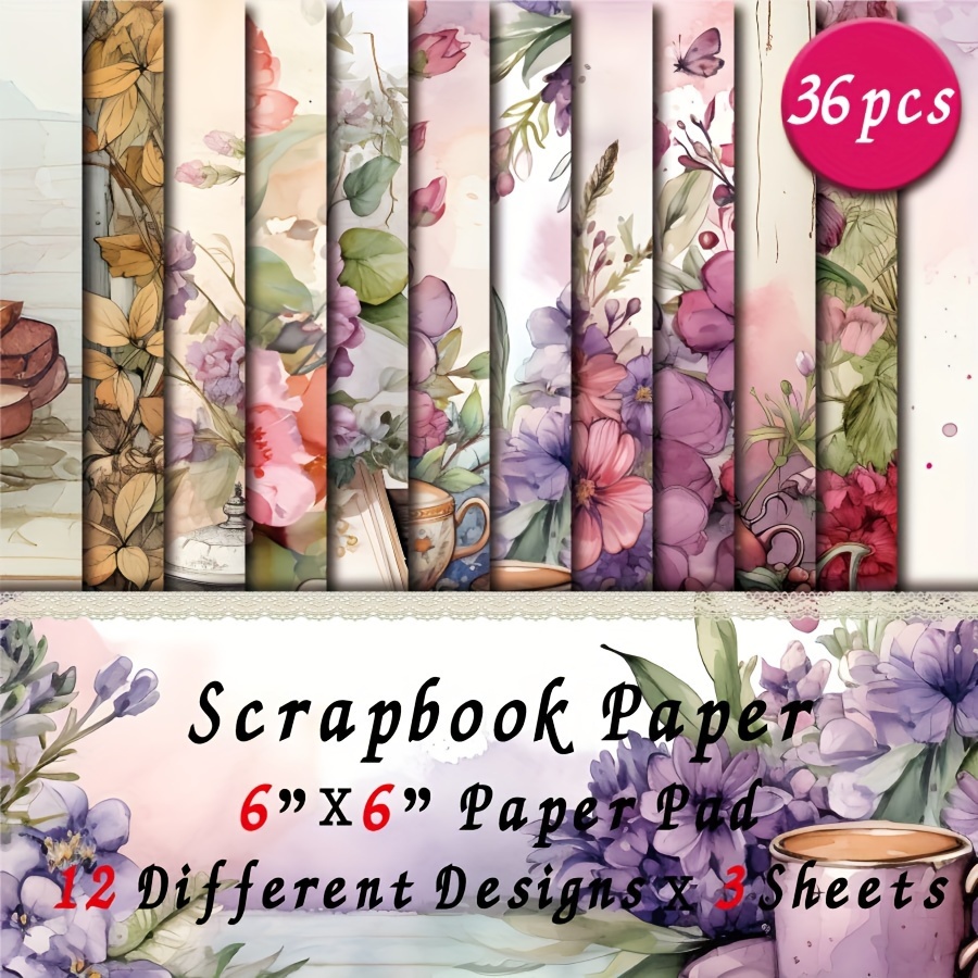 

36-piece Floral Scrapbook Paper Pad, 6-inch Square Craft Paper For Card Making, Diy Art And Craft Backgrounds, Decorative Patterned Cardstock - Water- Flower Themes