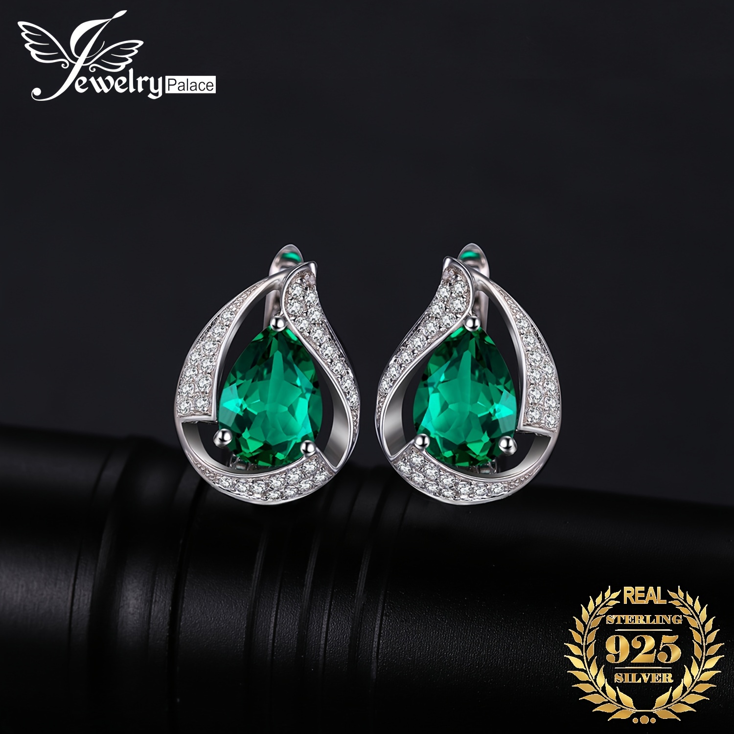 

1pair 925 Sterling Silver Luxury And Elegant Multi- Pear Cut Simulated Green Emerald Silvery Hoop Clip Earrings For Women For Girl Daily Decoration Fine Jewelry