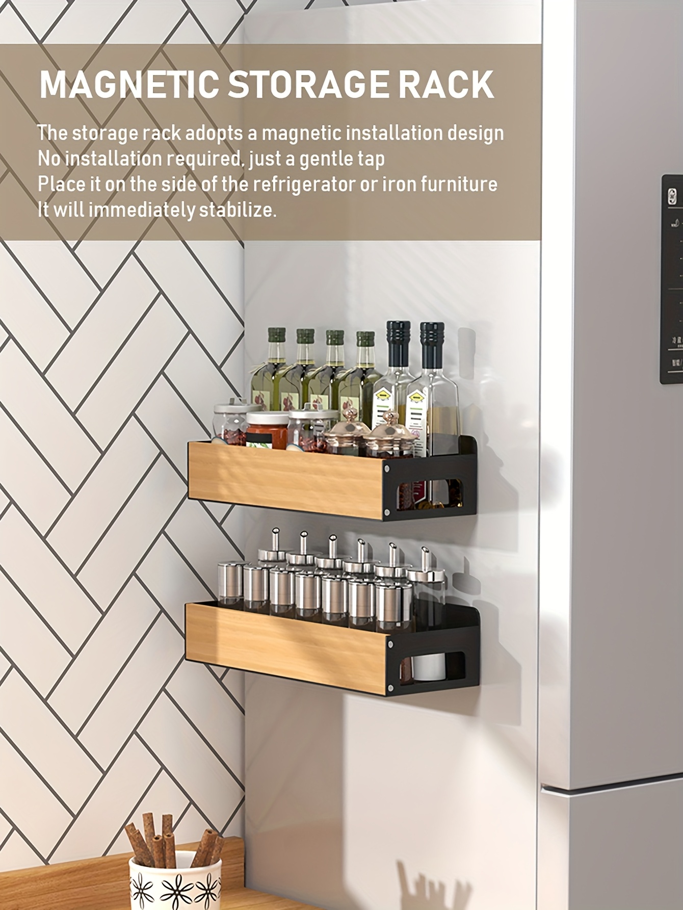 space saver magnetic spice rack organizer refrigerator no Temu
