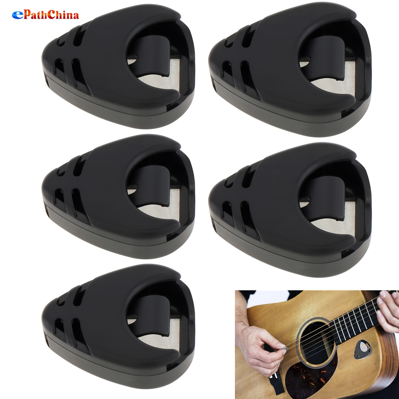 

5pcs Black Plastic Stick On Guitar Pick Holder For Acoustic Guitar/ Bass/ Ukulele, Convenient Picks Placement