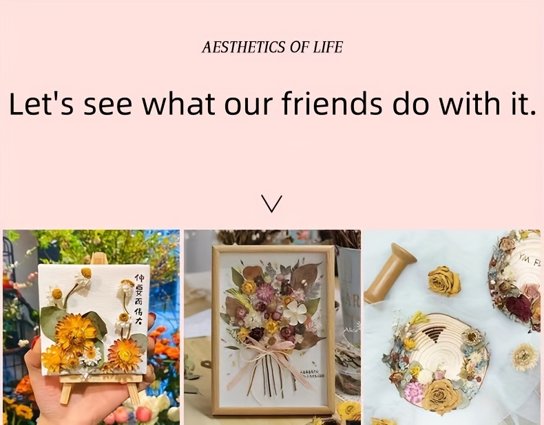 Preserved Flower DIY Kit with 8-10 Types of Flower Materials, Photo Frame, Folding Fan, Candle, Aromatherapy Flower Materials, Handmade Soap, DIY Straw Hat Material Kit, Surprise Gift