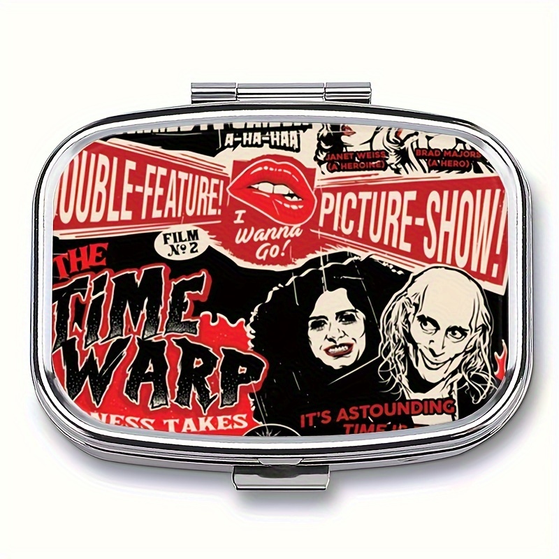 

The Horror Picture Show Themed Pill Organizer - 2 Compartment Mini Medicine Box, Portable Pill Storage For Pockets And Purses, Unique Gift For Movie Fans