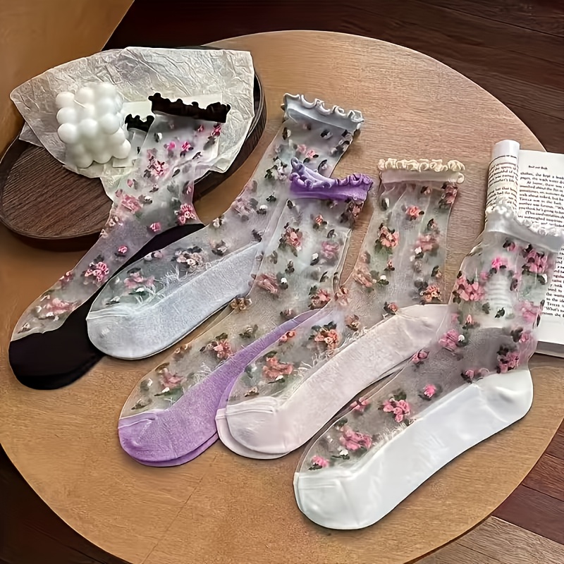 E-shop Sommer 5 Paar dünne atmungsaktive Damen Socken aus Glasfaser, geruchsneutral, schnelltrocknend, Mid-Calf Socken