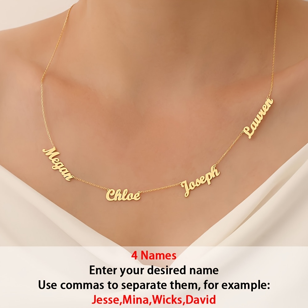 TEMU Personalized Women's Fashion Chain Necklace, Custom 18k Gold Plated Signature Pendant, Stylish Name Necklace, Self- With 1-5 English Names, Gift