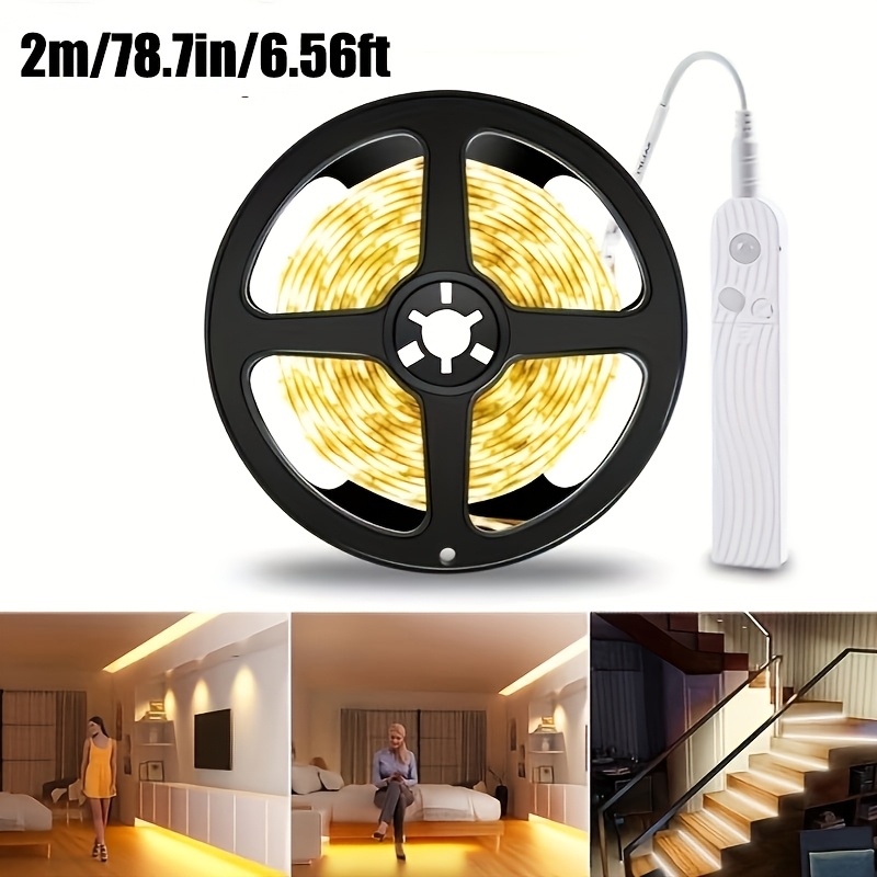 TEMU 1pc 6.56ft Motion Sensing , Motion Sensor Light Control Induction Rope Light, Led Cabinet Lighting Night Light, Usb+ Battery Power Supply Mode