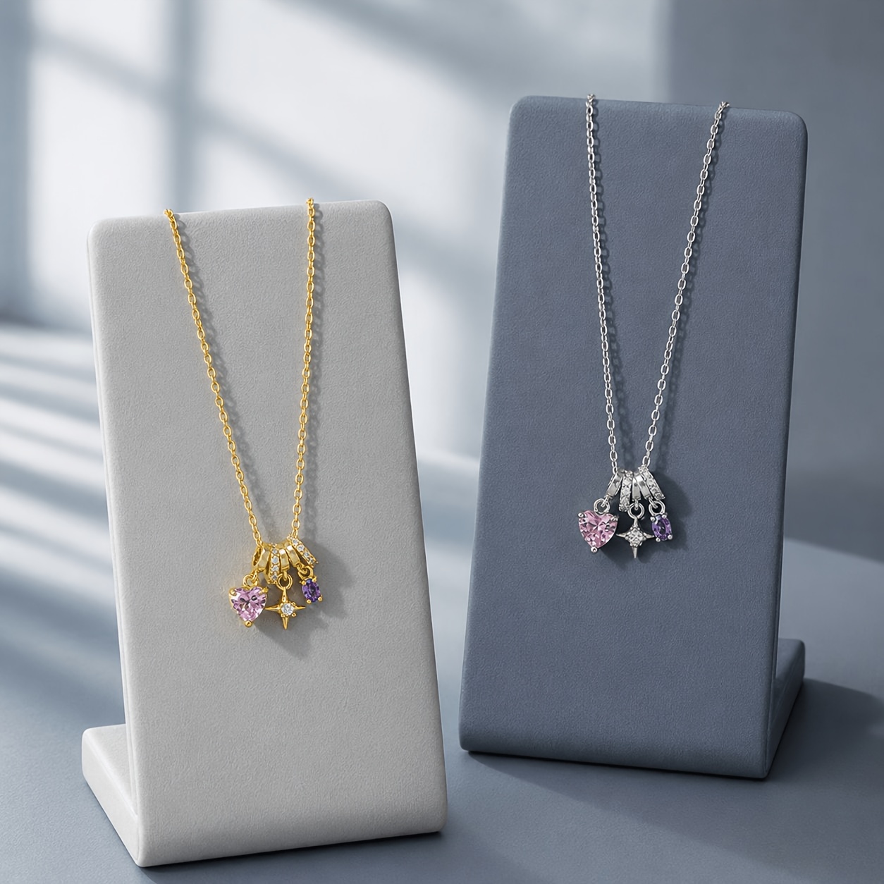 Women's Multicolor Synthetic Zirconia Heart & Star Pendant Necklace