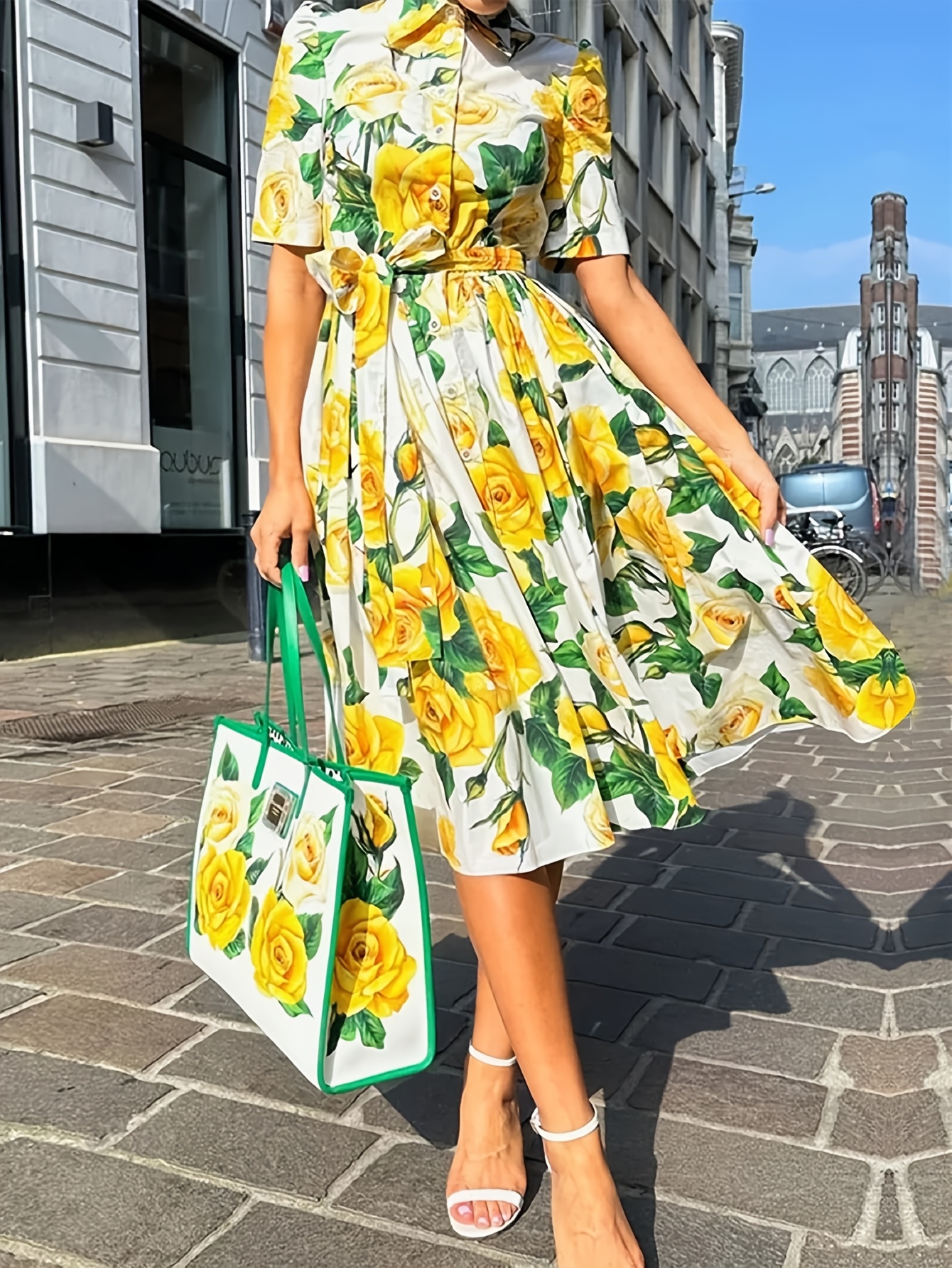 1pc Elegant Floral Print Midi Dress for Women 1pc elegant floral print midi dress women polyester 95 - Temu