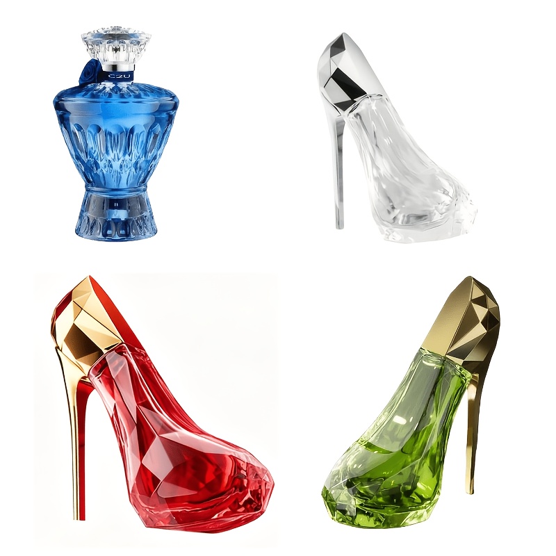 Image of 4pcs Women's Perfume Set / Red Crystal/ / Sapphire, / Sweet Floral/ Aquatic / Fresh Scent, High Heel Bottle, Long Lasting, Ideal Gift