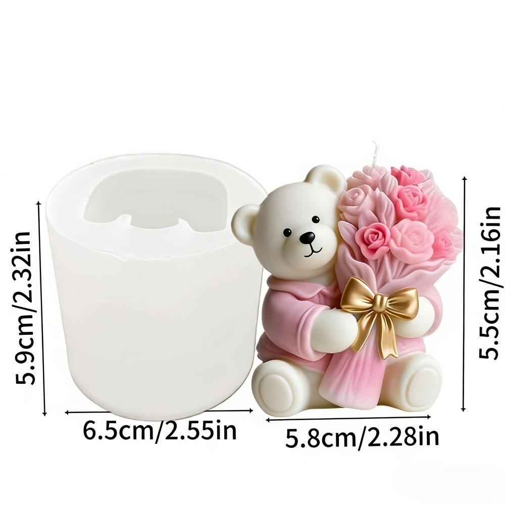 E-shop 1 Stück Harzform, Bär, der eine Blume umarmt, Silikonform, exquisites 3D-Texturdesign, für handgemachte Kerzen/Gipsdekoration, Ton-Silikonform,