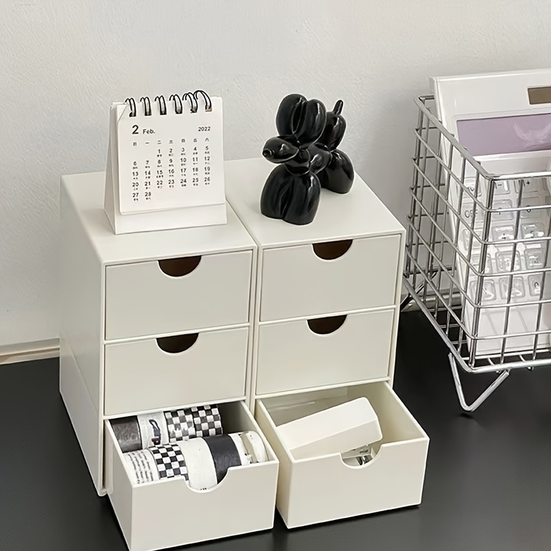 2pcs 3-Tier Drawer Storage Box, Stackable Containers for Office & Crafts